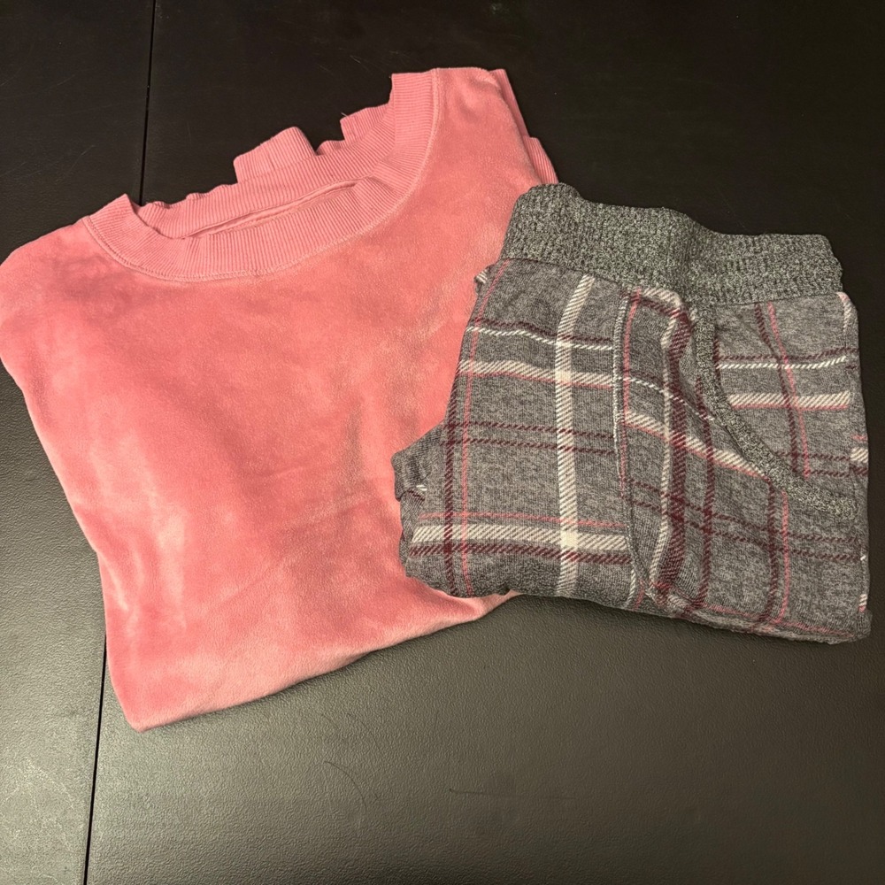 Secret Treasures Pink Top; Grey Plaid Jogger Pajama Set (Women Large 12/14)